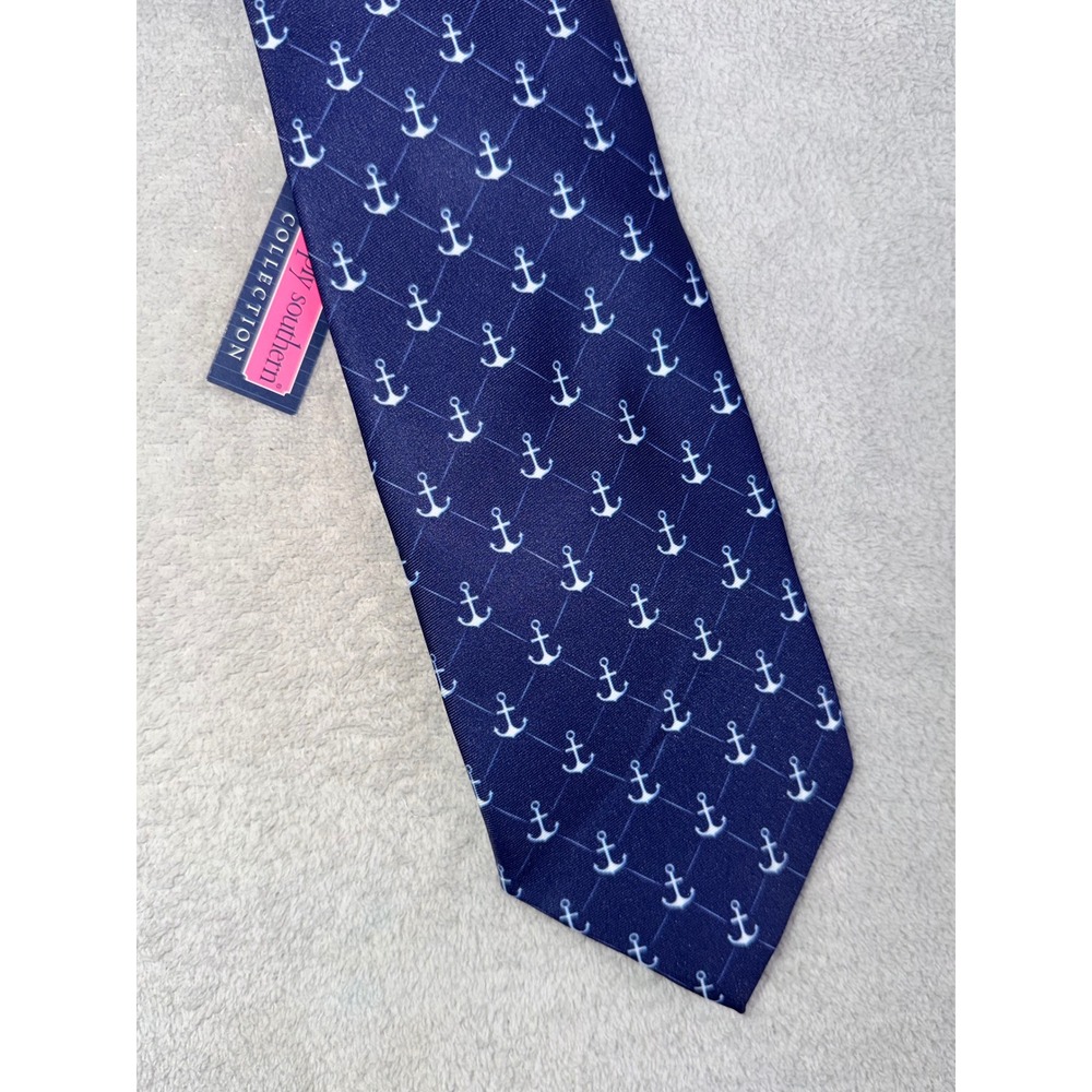 Simply Southern Mens Blue White Anchor‎ Nautical Hand Made Polyester Necktie NEW